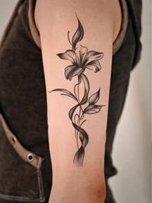 1 Sheet Of Tattoo Stickers With Flower Vine Patterns, Temporary Tattoo Stickers, For Arms And Back, Non-Reflective, Realistic Tattoo, Suitable For People, For Daily Use, Lasts3-5Days,Spine Tattoo,Sketch Style - Black - View 5