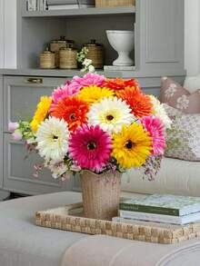 MEHELANY 20/15/10/5/1件人造絲綢非洲菊花帶莖，仿真雛菊花，大宗批發適用於家居、婚禮、派對、花瓶、桌飾、花環、花束、胸花、訂婚、客廳、餐桌、臥室裝飾、DIY手工 - 彩色 - 查看 6