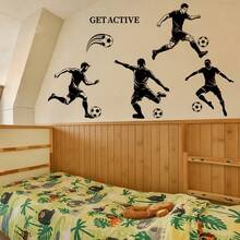 1 pieza Pegatina de pared con silueta de jugador de fútbol, diseño de jugador de fútbol pasando y disparando, papel tapiz autoadhesivo y removible, adecuado para decoración de sala de estar, dormitorio, armario, para la Copa de Fútbol 2026 - fútbol americano - Ver 4