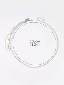Y2K & 1pc Women Faux Pearl & Butterfly Decor Fashionable Chain Belt, For Dress Decoration Party Halloween Summer, School Fall, Autumn, Halloween - 銀色 - 查看 6
