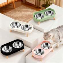 New Stainless Steel Elevated Double Bowl For Cats And Dogs, Integrated Food And Water Bowls On High Stand, Designed For Small Pets, Raised Design Protects Neck, Fashionable Pet Feeder - Multicolor - View 12