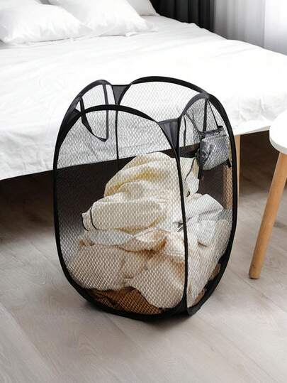 1 Nylon Mesh Dirty Clothes Basket - Pop-Up With Handle, Modern Style Mesh Foldable Storage Basket, Used For Organizing Dirty Clothes, Bathroom, Bedroom, Laundry Room, Lightweight Dual Handle Large Capacity Storage