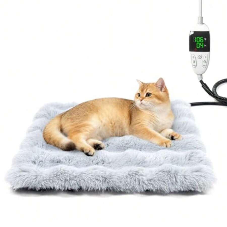Cat Heating Pad Pet Heating Pad with Smart Thermostat 12 Temp Levels and 0-12H Timer Plush Fleece Cover with Zipper Waterproof and Chew Resistant 18x18in for Cats and Small Dogs - Pequeño 18x18 - Ver 1