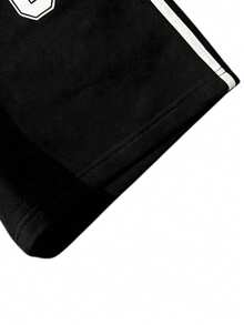 1 pièce Short d'été décontracté pour femme, taille à cordon de serrage, poches latérales, design imprimé rayé unique, apparence à la mode, convient pour le port décontracté quotidien, le bureau, le camping, les fêtes et autres occasions sportives - Noir - Voir 5