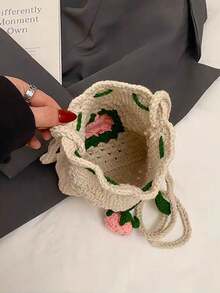 2026新款手工钩编玫瑰花斜挎包 - 粉色 - 查看 5