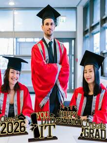 4pcs Black & Gold 2026 Graduation Decor Set, Congratulations Graduate, Wooden Desktop Centerpiece, Graduation Ceremony Table Decor, Back To School Event Centerpiece - Multicolor - View 4
