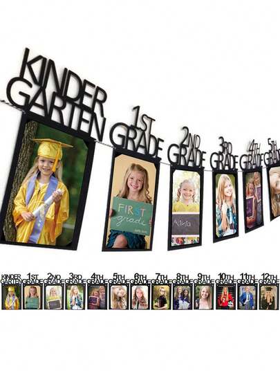 13pcs/Set 2026 Graduation Decorations, K-12 Graduation Photo Banner, Graduation Wreath, Growth Record, Photo Frame Bunting, Hanging Decor, Party Supplies. First Day Of School, Graduation Party Decor, Academic Year Photo Display, Class Of 2026, Milestone Photo Banner, DIY Party Decor, Wall Hanging. Thick Cardboard, Durable, Easy Assembly