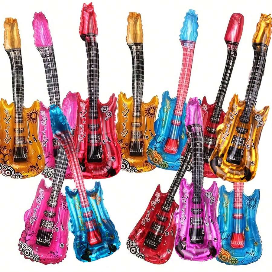 12pcs Rock Band Themed Foil Balloons 32inch Guitar Design Self-Sealing Perfect For Weddings Engagements Carnival Celebrations Birthday Decorations - View 1