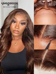 MEGALOOK 6英寸x5英寸波浪形秘鲁原生人发假发，巧克力棕色#4，100%未经加工，180%密度，透明蕾丝前额，可调节 - S4 - 查看 5