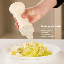 Bottiglia a pressione multi-foro, bottiglia per salse, contenitore per condimenti per insalata, bottiglia per ketchup, dispenser per sciroppo, adatto per ketchup, condimenti per insalata, salsa BBQ, olio, sciroppo - Bianco - Visualizzare 1