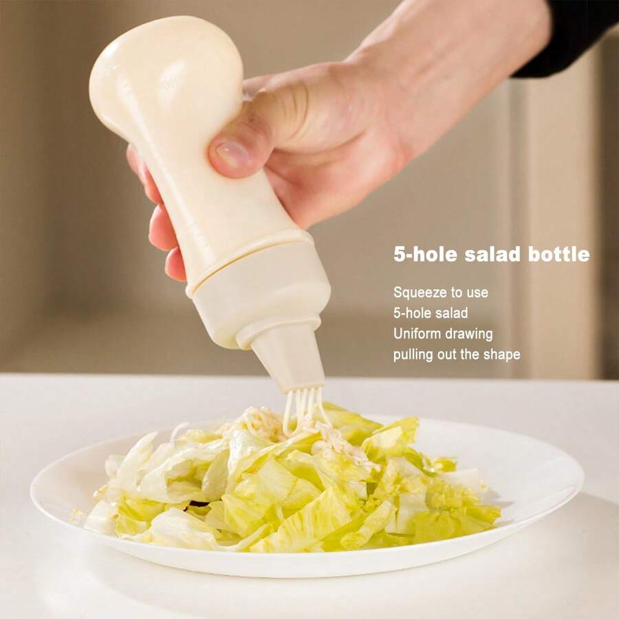 Bottiglia a pressione multi-foro, bottiglia per salse, contenitore per condimenti per insalata, bottiglia per ketchup, dispenser per sciroppo, adatto per ketchup, condimenti per insalata, salsa BBQ, olio, sciroppo - Bianco - Visualizzare 1
