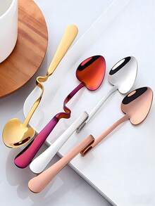 Colorful Stainless Steel Coffee Spoons, 304 Stainless Steel Hanging Spoons, Creative V-Shape, Z-Shape And Heart-Shaped Spoons, Stirring Spoons, Dessert Spoons, Iced Tea Spoons, Tea Spoons, Ice Cream Spoons, Party Cutlery Spoon Set, Dishwasher - Multicolor - View 1