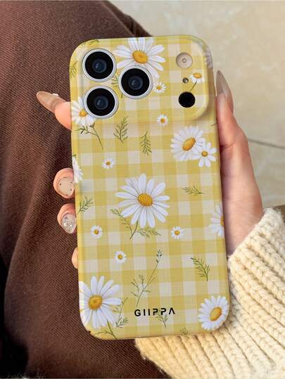 GIIPPA 1 Husă de telefon cu design galben în carouri și margarete pentru telefonul 17 Pro Max, compatibilă cu 16/15/14 Pro Max, elegantă și interesantă în stil coreean, compatibilă cu 11/12/13/14/15/29 Pro Max Plus, design elegant, potrivită atât pentru bărbați, cât și pentru femei, cadou ideal pentru prietenă de Crăciun, Ziua Îndrăgostiților, Paște, sezonul nunților și ziua de naștere.