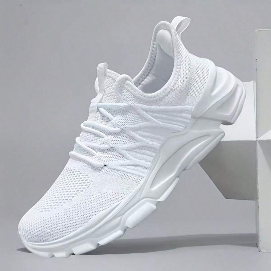 Herren modische, atmungsaktive Mesh-Schnürsneaker für den Lässig-Bereich - Weiss - Übersicht 1