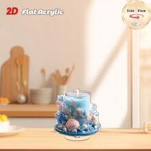Juego de decoración de escritorio giratorio 2D de 1 pieza, incluye vela perfumada azul, figura de sirena y concha marina - Decoración elegante del hogar con temática oceánica, apta para uso interior/exterior, sin electricidad requerida, material acrílico duradero, excelente para sala de estar, dormitorio - A - Ver 2