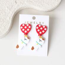 1 Pair Heart Balloon & Kitten Acrylic Dangle Earrings, Ceramic Texture Creative Cute Gift For Party, Celebration, Holiday - Y1178 - View 2