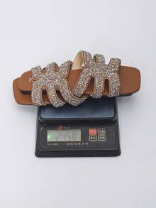 大尺碼 35-43 夏季戶外時尚優雅水鑽拖鞋 女款平底軟底日常穿著 白色鐵鏽棕色 平底沙灘鞋 時尚迷人珍珠水鑽裝飾 對稱方頭 女款低跟平底涼鞋 齋月 - 銹棕色2(香檳大鑽) - 查看 8