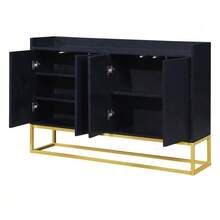 Modern Sideboard In Minimalist Style 4-Türiger Griffloser Buffetschrank Für Esszimmer, Wohnzimmer, Küche (Schwarz) - Black - View 10