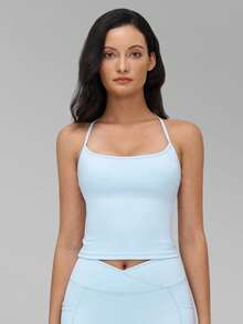 MFVIM 女士夏季运动上衣，U 领镂空透气舒适休闲运动衫，适合户外慢跑、骑行、普拉提、瑜伽、健身房锻炼等多种运动场合。 - 天藍色 - 查看 10