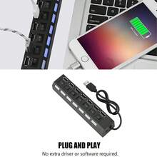 7-Port USB 2.0 Hub, 480Mbps 7 Port USB Hub No Conflict Plug & Play 7 Port USB 2.0 Hub For MousePrinterScanner - Xem 3