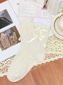 1/3 双春夏新款洛丽塔风格可爱镂空爱心蝴蝶结中筒袜 - 彩色 - 查看 13
