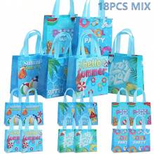 6/18 pièces Sacs-cadeaux en tissu non tissé sur le thème de la fête de la piscine d'été, sacs fourre-tout avec poignées renforcées bleu rafraîchissant, réutilisables et faciles à nettoyer, emballage-cadeau pour fête d'anniversaire à la plage, sacs de courses d'été, sacs de rangement quotidiens - 9057 - Voir 13
