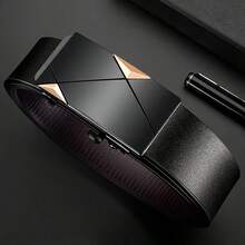 男士奢华自动扣皮带（1条装）| 黑色PU皮革，金色点缀 | 休闲商务牛仔裤皮带 | 男士理想礼物 - 彩色 - 查看 1