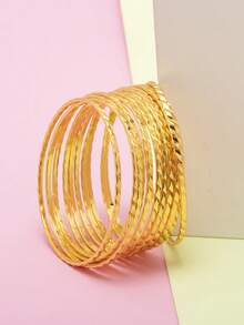 12件套女神龛位设计时尚百搭金属雕花多层细手镯 - 彩色 - 查看 3