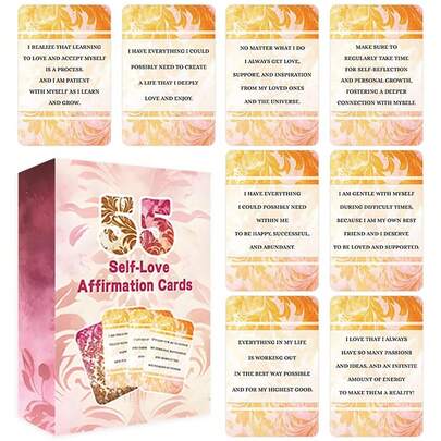 自我激励信念卡，爱自己，55张塔罗牌，适合初学者，能量疗愈，情感成长。用于自爱、业力疗愈和日常信念的神谕卡。