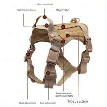 战术背心式胸背带套装 - 配有 MOLLE 系统、手柄和魔术贴区域，适合中大型犬户外训练 - 彩色 - 查看 5