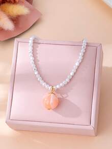 1pc Fashionable Bohemian Style Pearl & Pink Bead Pendant Necklace - Multicolor - View 4