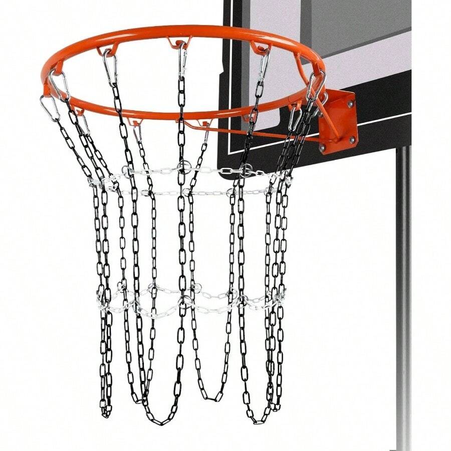 Basketball Net Heavy Duty, Carbon Steel Chain Basketball Net, Anti - Rust Use Indoor Outdoor Standard 12 - Ring Basketball Hoop, Quick Installation, BlueWhite - Black & White - View 1