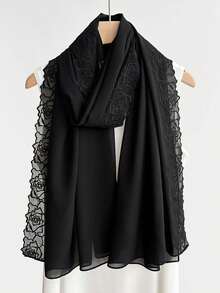1pc Rose Embroidered Elegant Women's Chiffon Hijab Scarf For Abaya,Beach,Holiday - Multicolor - View 8