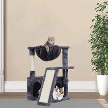 23.62" Cat Tree For Indoor Large Cats Cat Tower With Scratching Posts And Board Modern Cat Bed Furniture With Condo And Basket Smoky Grey - Khói - Xem 6