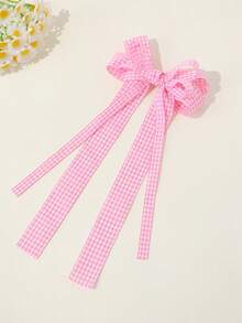 2 piezas Clips para el cabello con lazo a cuadros para volver al colegio, aptos para uso diario - Rosa - Ver 4