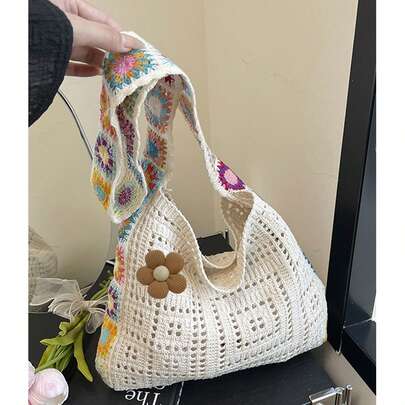 Túi tote móc len phong cách Boho với viền cầu vồng nhiều màu sắc và họa tiết hoa 3D, tự tay làm hoa nhỏ, túi đeo vai đan rỗng thích hợp cho đi biển và sử dụng hàng ngày, túi xách cotton dung tích lớn để mua sắm và du lịch, lý tưởng cho trang phục mùa hè và những chuyến đi biển, phù hợp cho phụ nữ, thanh thiếu niên và những người yêu thích thời trang Boho, hoàn hảo cho lễ Phục sinh, kỳ nghỉ xuân và làm quà tặng, đa năng như túi đi biển, túi mua sắm và túi đeo vai thông thường.