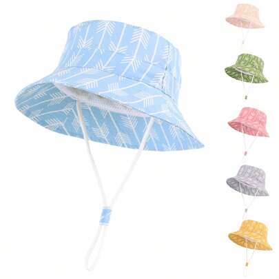 儿童防晒帽 幼儿男女童宽檐夏季户外帽 婴儿渔夫帽 带下巴带