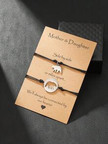 2件套不锈钢小熊吊坠及可调节蜡绳编织手链套装，母女同款首饰，适合母亲节礼物及日常佩戴 - 彩色 - 查看 6