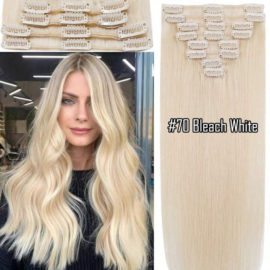 Clip In Hair Extensions Real Human Hair Remy Human Hair Extensions Invisible Clip Ins For Women Natural Human Hair Clip Ins Hair Extentions Straight 8-24inch 30cm 35cm 40cm 45cm 50cm 65cm 60cm Pelucas De Cabello Humano #1 Jet Black #1B Natural Black #2 Dark Brown #4 Medium Brown #6 Light Brown #24 Natural Blonde #27 Dark Blonde #60 Platinum Blonde #613 Bleach Blonde #12 Golden Brown #99J Wine Red #30 Light Auburn #33 Dark Auburn #4/27 Medium Brown/Dark Blonde #12/613 Golden Brown/Blonde #18/613 Ash Blonde/Bleach Blonde Pelucas De Cabello Humano - S70 - 查看 1