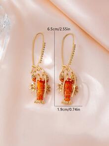 一对夏季个性化海洋风橙色龙虾耳环，适合海滩度假和海滩派对佩戴 - 彩色 - 查看 4