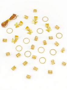 36pcs Golden Butterflies Ring Hair Cuffs Contain 1 Rope - Adjustable Boho Style Hair Jewelry For Dreadlocks & Braids - Gold - View 3