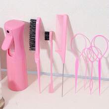 8pcs Professional Hairstyling Tool Set, Including Spray Bottle, Hair Ties, Tail Comb, Detangling Brush, Side Brush, Suitable For Various Hairstyles - Multicolor - View 2