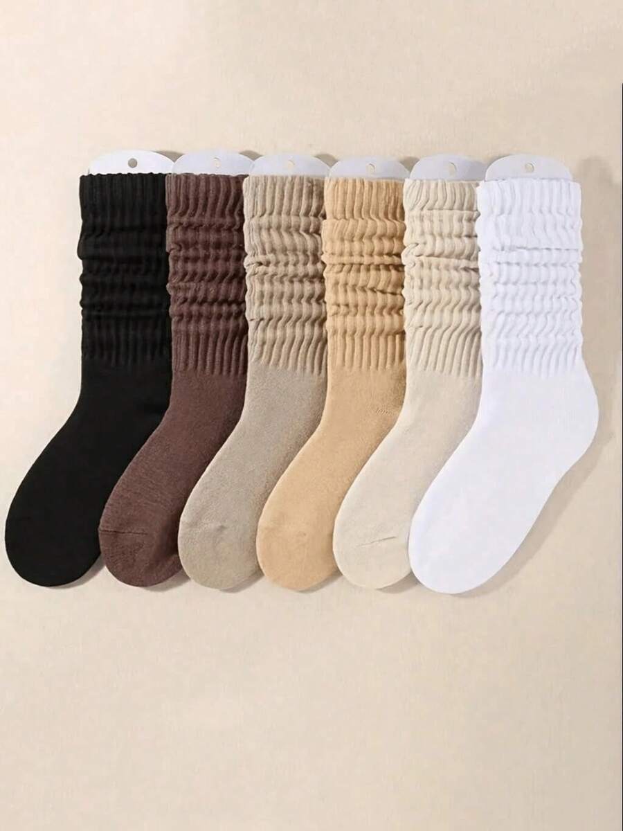 3 Pairs Of Women's Comfortable Autumn Winter Mid-Calf Socks,Soft And Stretchy Fabric Comfortable Round Neck Crew Socks , Solid Color Casual Thin Long Socks ﻿ - Nhiều màu - Xem 1