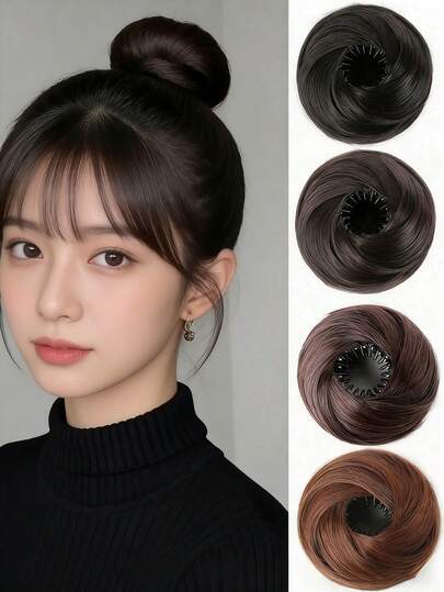 Elegant Women's Bun Hairstyle, Expandable Synthetic Hair Bun - Women's Luxury Fluffy Bun Hair Piece, Fluffy Curly Wavy Bun Synthetic Hair Bun, Elegant Hair Accessory, Black Fluffy Curly Bun Hair Piece, Synthetic Hair Bun Ponytail For Women, Thick Updo Hair Accessory
