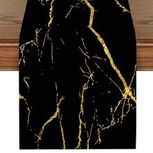 1 pieza Camino de mesa negro y dorado, diseño de textura de mármol con veta dorada, minimalista pero con estilo para decorar la mesa del comedor, añade un ambiente natural para la entrada, decoración del hogar, reunión familiar, mesa de café, sala de estar - Negro - Ver 15