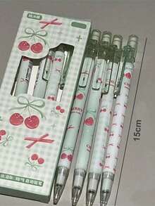 4pcs Matcha Green Cherry/Apple Automatic Pencils, Fashionable High-Quality Butterfly/Red Cherry Mechanical Pencils, Durable 0.5mm Lead, Student & Office Supplies - Multicolor - View 6