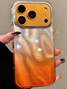 Luxury Leopard Print Seashell Texture Phone Case, Suitable For IPhone 17 Pro Max, 17 Pro, 17 Air, 17, 16, 15, 14 Plus, 13, 12 Pro Max, 11, Fashionable Shock-Resistant Back Cover - Gradient Orange - View 3