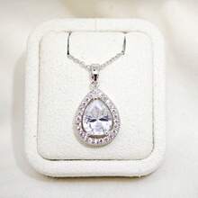1 chiếc mặt dây chuyền hình giọt nước đính đá Zirconia siêu nhỏ sang trọng, dây chuyền Zirconia bằng đồng, thích hợp cho đám cưới. - Bạc - Xem 6