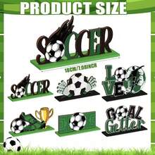 6pcs Soccer Themed Wooden Desktop Decor - Green & Black "SOCCER" Letter Design - 6Pcs - View 1