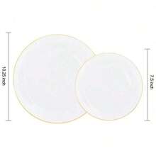 Bộ 1 đĩa bánh/tráng miệng tròn viền vàng đế trắng, bao gồm (đĩa nhỏ 7.5 inch/10.25 inch) và đĩa salad trái cây cao cấp, có thể tái sử dụng và dễ vệ sinh. Lý tưởng cho đám cưới, Ngày Valentine, sinh nhật và các buổi họp mặt ngày lễ. - Nền trắng - Xem 8